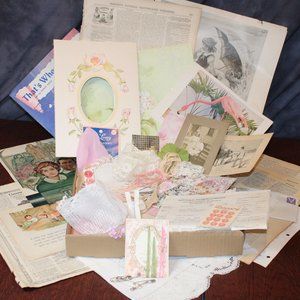 Embelishments Kits Of Ephemera & Textiles for Journaling , Collages, Slow Stitch